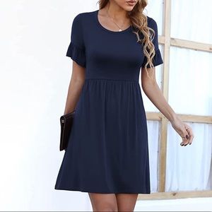 NEW w TAGS! Navy blue dress with ruffle short sleeves